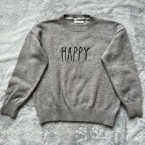 Rae Dunn Gray Happy Knit Sweater